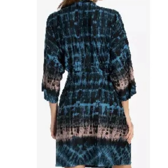 LINEA DONATELLA Tie-Dye Wrap Robe Turquoise Size L/XL - Picture 4 of 6